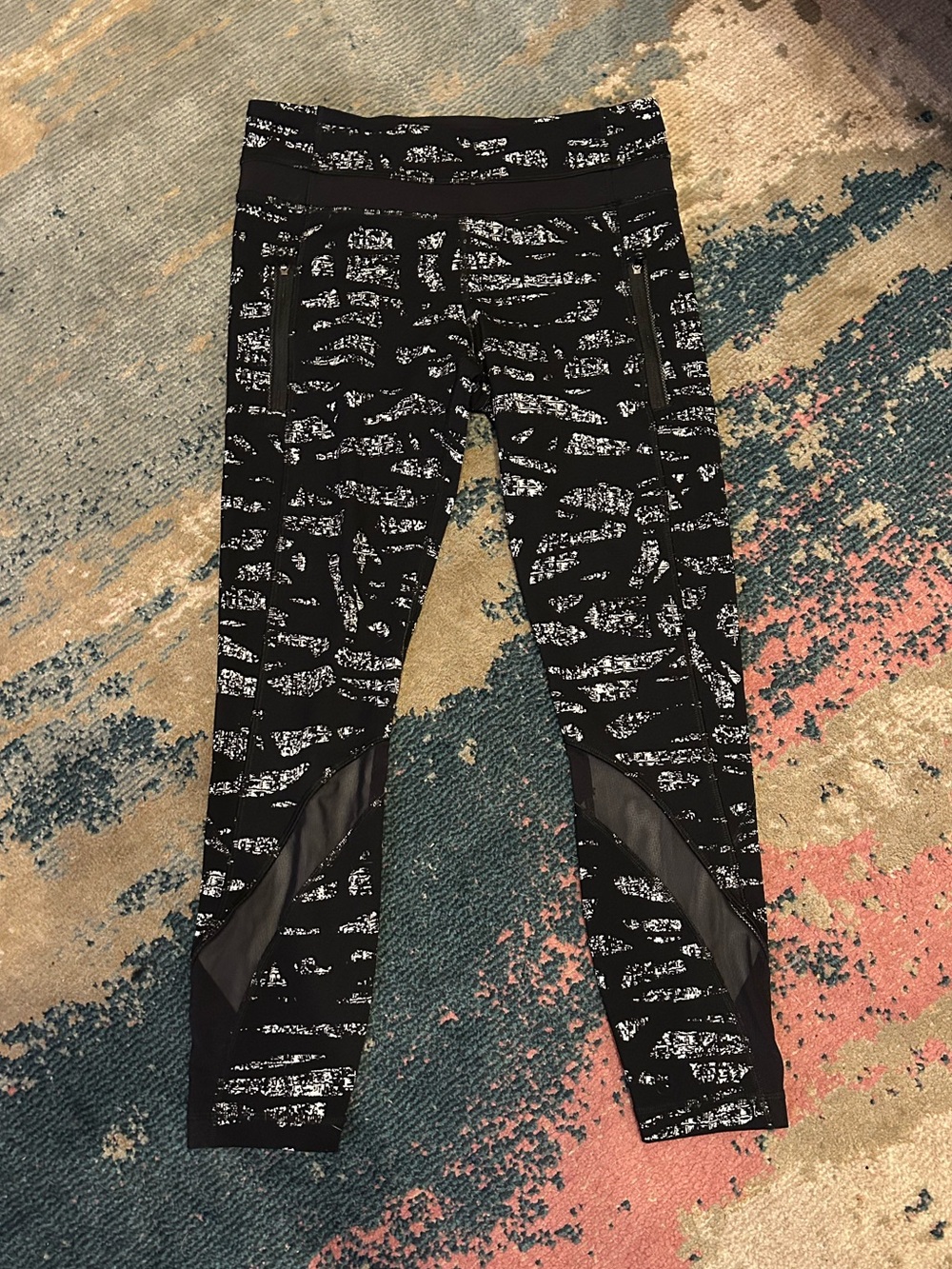 lululemon athletica Black and White Patterned Leggings with Sheer Panels